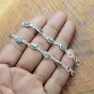 Labradorite / Black Moonstone 925 Sterling Silver Oval Shape Adjustable Bracelet ~ 11 Gemstone Jewelry