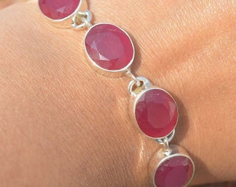 Red Ruby Gemstone 925 Sterling Silver Jewelry Handmade Silver Bracelets Adjustable Bracelet