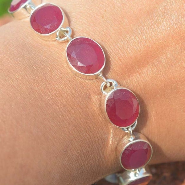 Red Ruby Gemstone 925 Sterling Silver Jewelry Handmade Silver Bracelets Adjustable Bracelet