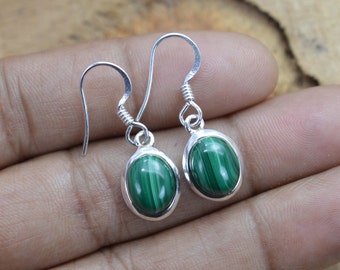 Boucle d'oreille crochet en argent sterling 925 avec malachite verte