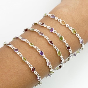 Sterling Silber Edelstein Armband: Multi Stein Bunt Boho Schmuck, Granat, Amethyst, Peridot, Citrin