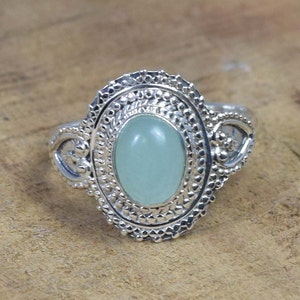 Aqua Chalcedony 925 Sterling Silver Natural Gemstone Elegant Jewelry ~ March Month Birthstone ~ Oval Shape Designer Ring ~ Gift For Birthday