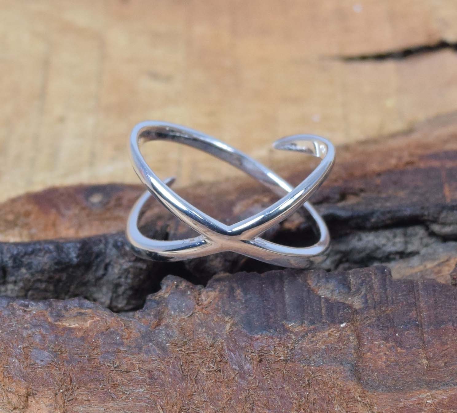 925 Sterling Silver Criss Cross Ring: Open Stackable Jewelry - Etsy