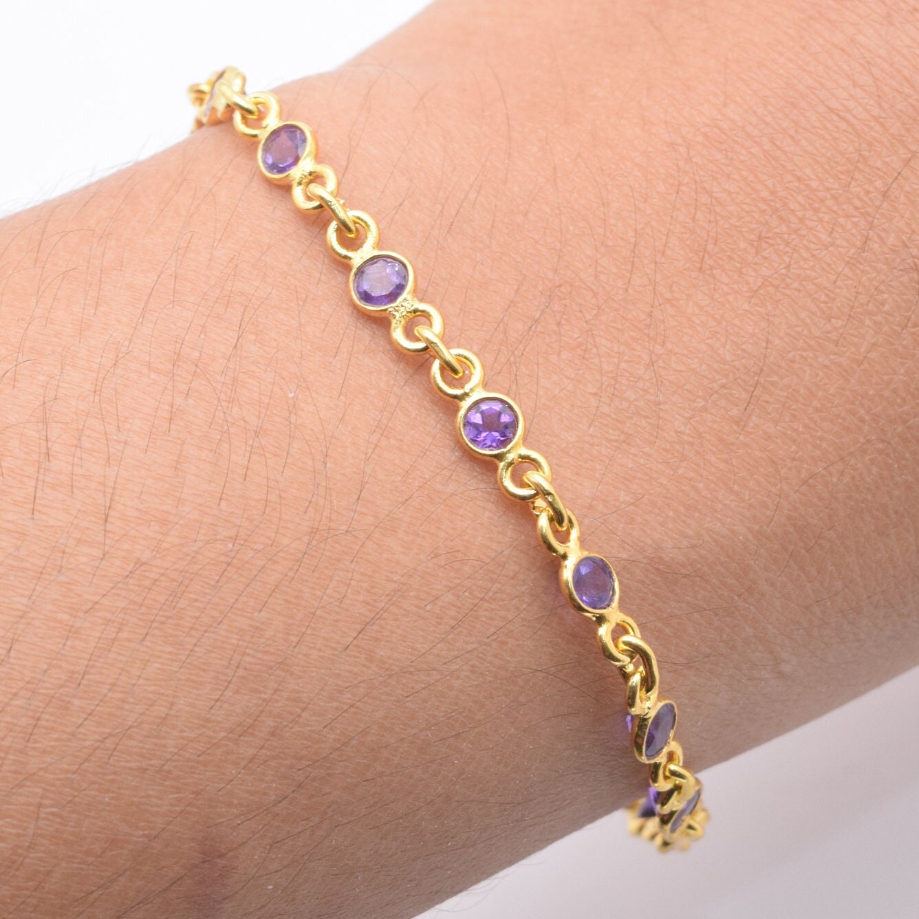 Solid Gold 9k/14k/18k Natural Cut Purple Amethyst Gemstone