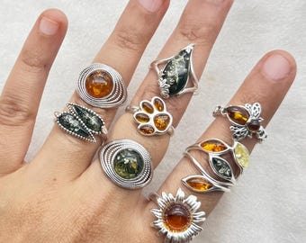 Baltic Amber Ring: 925 Sterling Silver Gemstone, Handmade Jewelry