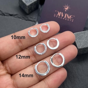 Minimalist Huggie Hoop Earrings in Sterling Silver 10mm, 12mm and 14mm Skinny Hoops Simple Hoop Earrings