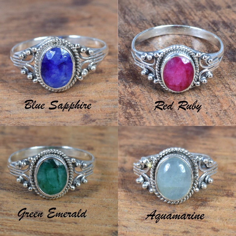 925 Sterling Silver Moonstone / Onyx / Tiger's Eye / Chalcedony / Turquoise / Labradorite / Amethyst Natural Crystal Designer Silver Ring image 3