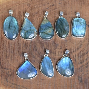 Labradorite/ Black Moonstone 925 Sterling Silver Pendant ~ Gemstone Labradorite Pendant ~ Blue Fire Labradorite Handmade Pendant Jewelry