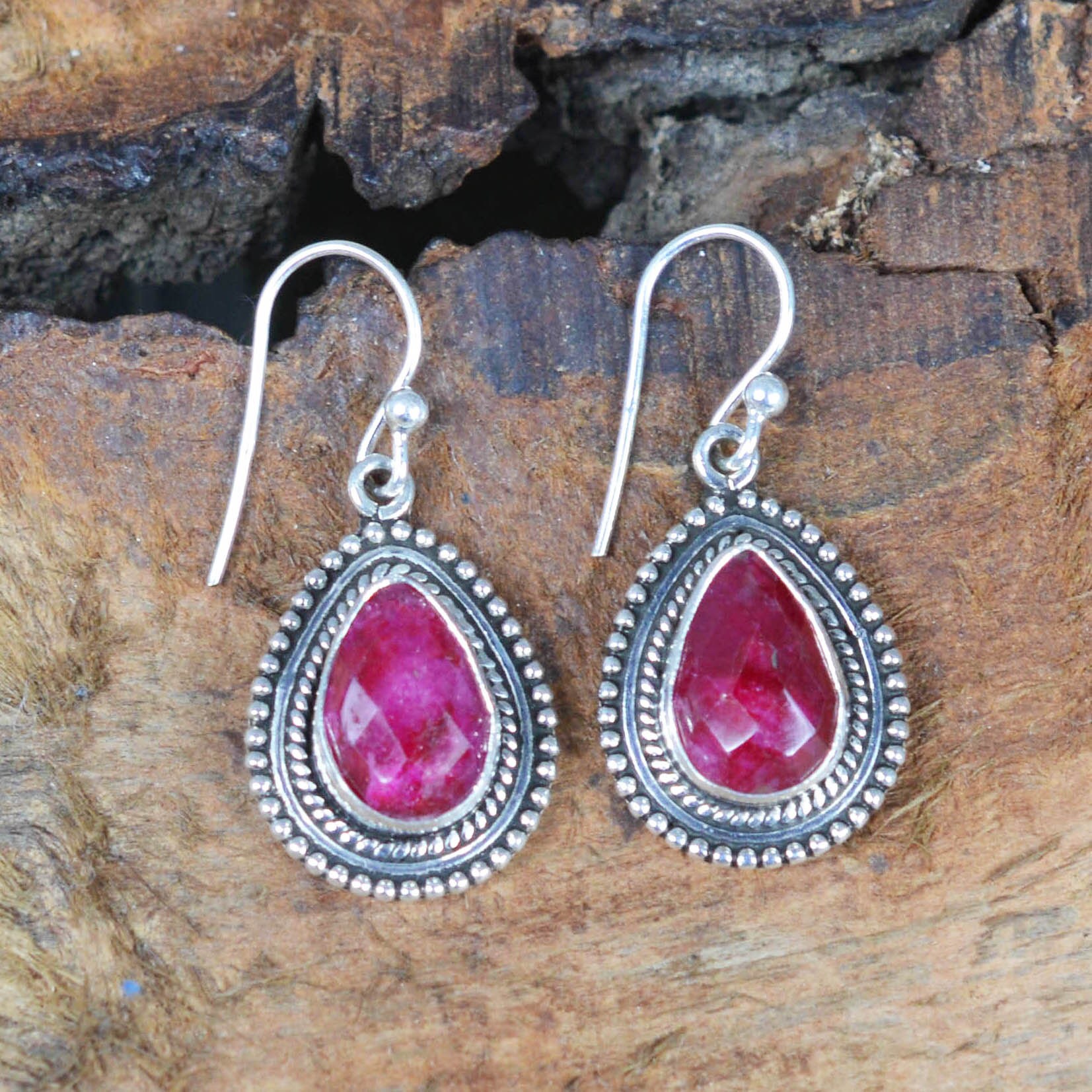 Red Ruby 925 Sterling Silver Faceted Gemstone Hook Earring | Etsy