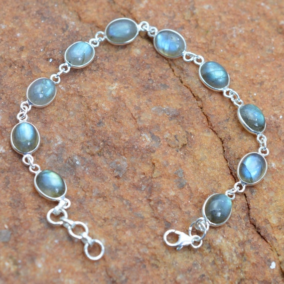 Genuine Rainbow Moonstone Bead Anklet Adjustable Sterling Silver Genuine Rainbow Moonstone Bead Anklet Adjustable Sterling Silver