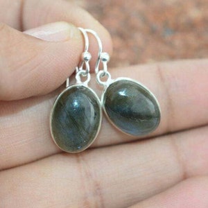 Labradorite 925 Sterling Silver Gemstone 1 Pair Hook Earring ~ Oval Shape Earring ~ Handmade Jewelry ~ Gift For Birthday
