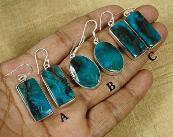 Chrysocolla Sterling Silver Hook Earrings: Handmade Gemstone Jewelry
