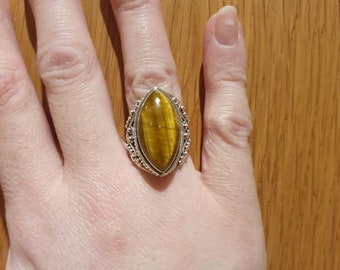 Tiger Eye Marquise Ring: 925 Sterling Silver Gemstone, US Size 6