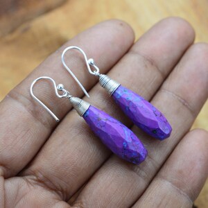 Purple Copper Turquoise 925 Sterling Silver Drop Earring