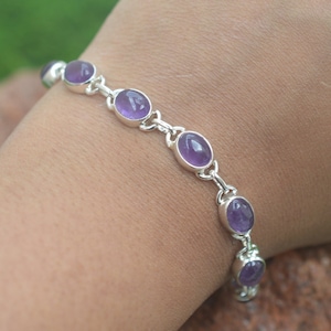 Purple Amethyst 925 Sterling Silver Gemstone Adjustable Bracelet