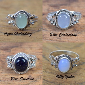 925 Sterling Silver Moonstone / Onyx / Tiger's Eye / Chalcedony / Turquoise / Labradorite / Amethyst Natural Crystal Designer Silver Ring image 2