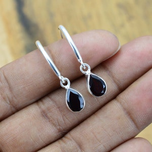 Red Garnet 925 Sterling Silver Gemstone Jewelry Drop Earrings, Faceted Garnet Jewelry