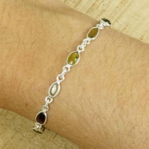Natural Cut Multi Tourmaline 925 Sterling Silver Gemstone Adjustable Bracelet ~ October Birthstone ~ Gift For Birthday ~ 10 Stone Bracelet