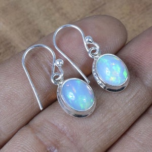 Ethiopian Opal 925 Sterling Silver Opal Jewelry Hook Earring ~ October Month Birthstone ~ Oval Shape Earring ~ Natural ~ Gift For Christmas