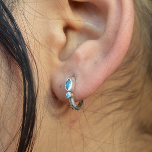 Blue Topaz 925 Sterling Silver Natural Topaz Gemstone Hoop Earring ~ Gift Earring