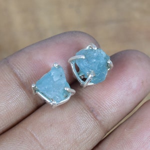 Rough Blue Apatite 925 Sterling Silver Gemstone Stud Earring ~ Prong Setting Stud ~ Rough Jewelry ~ Handmade Jewelry ~ Gift For Birthday