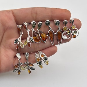 Baltic Amber 925 Sterling Silver Natural Multi Gemstone Elegant Stud Earring ~ Handmade Designer Hoop Earring Jewelry ~ Gift For Christmas