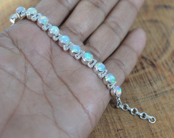 Natural Ethiopian Opal Bracelet: 925 Sterling Silver Adjustable Gemstone Jewelry