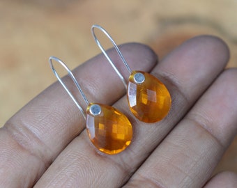 Citrine Quartz 925 Sterling Silver Faceted Gemstone Jewelry Drop Earring