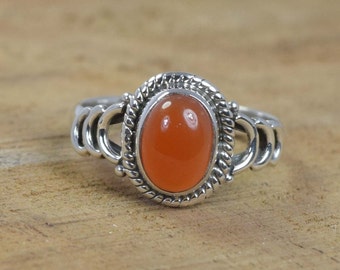 Red Carnelian Sterling Silver Ring: August Birthstone Jewelry, US Size 6