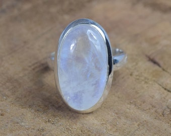White Rainbow Moonstone 925 Sterling Silver Gemstone Jewelry Ring ~ June Month Birthstone ~ Rainbow Moonstone Jewelry ~ Gift For Christmas