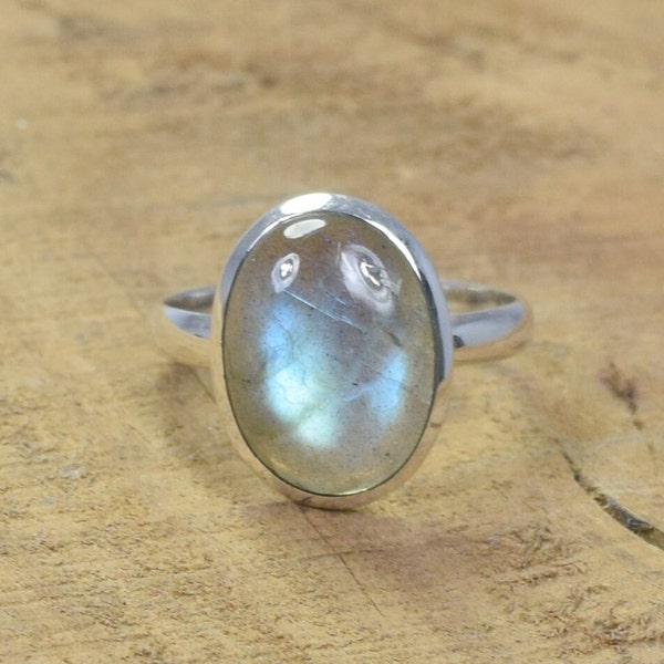 Labradorite 925 Sterling Silver Gemstone Jewelry Ring ~ Black Moonstone Ring ~ Natural Labradorite ~ Oval Simple Ring ~ Gift For Birthday