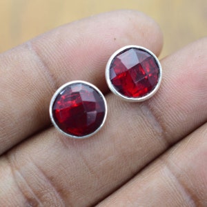 Red Garnet Quartz 925 Sterling Silver Stud Earring ~ January Birthstone