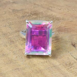 Merkur Mystic Quartz 925 Sterling Silber Edelstein quadratischer großer Ring ~ handgemachter Schmuck ~ Regenbogen Mystic Quartz Ring ~ Geschenk für Geburtstag