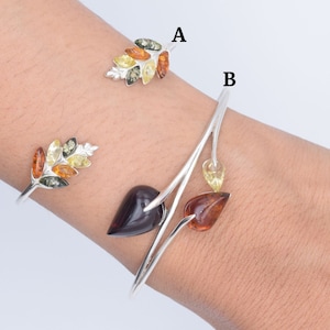 Baltische barnsteen 925 sterlingzilver Multi natuurlijke edelsteen Elegante armbandsieraden ~ Handgemaakte designer armbandsieraden ~ Cadeau voor kerst