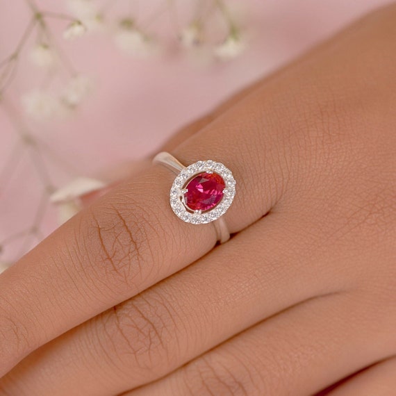 Bague En Argent Avec Topaze Rouge - Taille 51 - Bijou Occasion