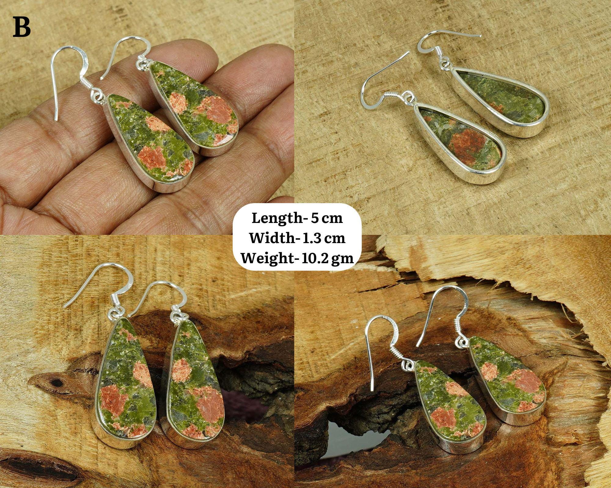 Unakite Jasper 925 Sterling Silver Big Gemstone Earring