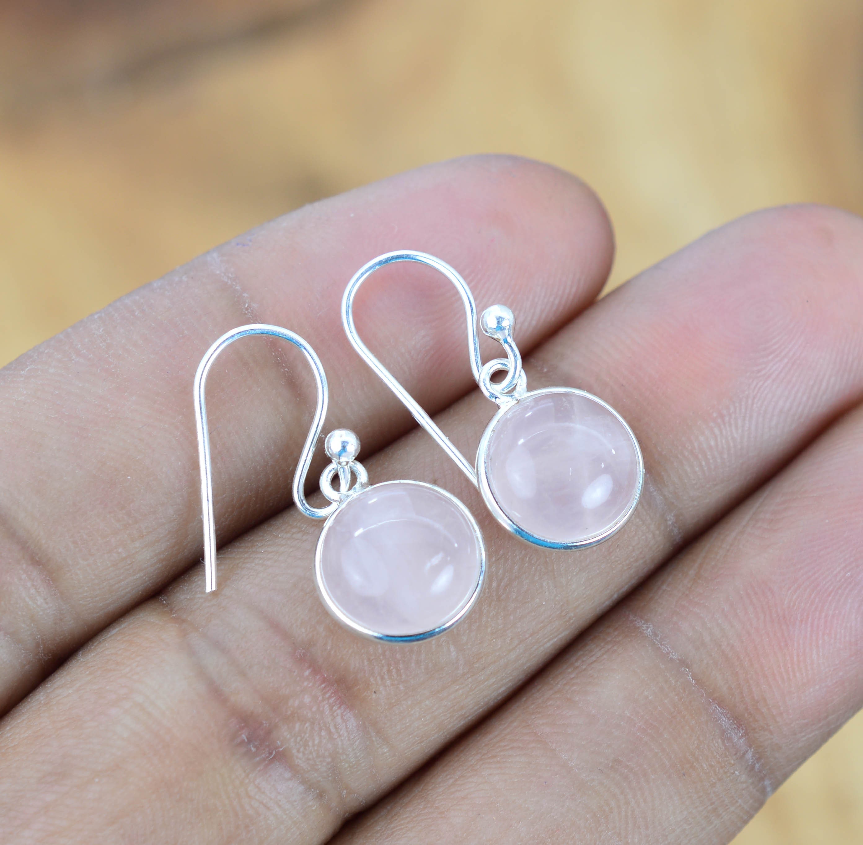 Orecchini fatti a mano in quarzo rosa a forma di pera: argento sterling 925 - Italia