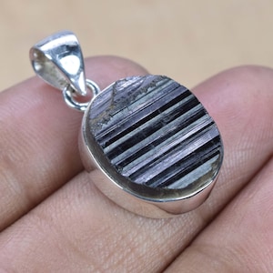 Natural Rough Black Tourmaline 925 Sterling Silver Gemstone Pendant Jewelry ~ Handmade Jewelry ~ Oval Shape Pendant ~ Gift For Valentine Day