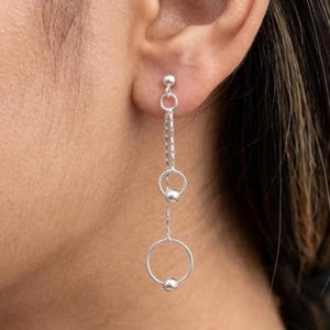 925 Sterling Silber Baumeln Ohrringe, Geometrische Lange Ketten Ohrringe, Zierliche Kreis Ball Ohrringe