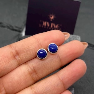 Blue Lapis Lazuli 925 Sterling Silver Gemstone 1 PAIR Stud Earring, Lapis Lazuli Stud