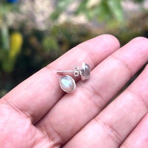 Labradorite 925 Sterling Silver Stud, Gemstone Jewelry, Black Moonstone Stud Oval Shape Earring