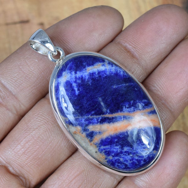 Blue Sodalite 925 Sterling Silver Gemstone Elegant Jewelry Pendant ~ Oval Shape Pendant ~ Blue Pendant ~Handmade Jewelry ~Gift For Christmas