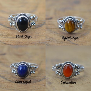 925 Sterling Silver Moonstone / Onyx / Tiger's Eye / Chalcedony / Turquoise / Labradorite / Amethyst Natural Crystal Designer Silver Ring image 5