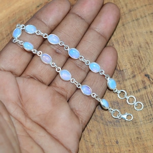 Milky Opalite 925 Sterling Silver 11 Stone Handmade Jewellery Adjustable Bracelet