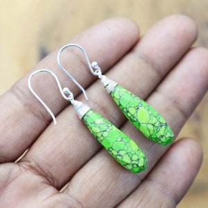 Green Turquoise 925 Sterling Silver Gemstone Drop Earring
