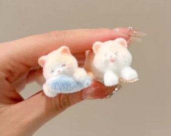 Fluffy Cat Hair Clips, Kawaii Kitten Accessories (2 pcs)