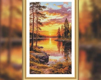 Painting Fairy Stamped Cross Stitch Kit View of the Lakeside-Perfect Gift for Craft Lovers-What you see is what you get