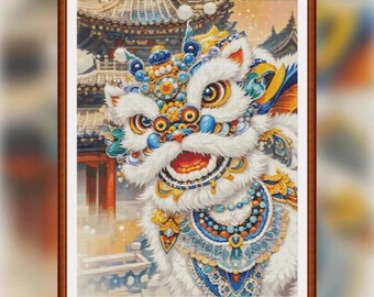 Painting Fairy Cross Stitch Lion Dance Stamped Cross Stitch Kit - Perfect Gift for Craft Lovers -What you see is what you get