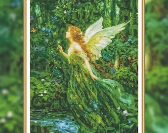 Painting Fairy Cross Stitch Green Fairy Stamped Cross Stitch Kit - Perfect Gift for Craft Lovers -What you see is what you get