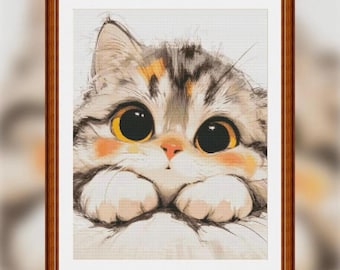 Painting Fairy Cat With Big Eyes Cross Stitch Kit-perfect gift for craft lovers - What you see is what you will get